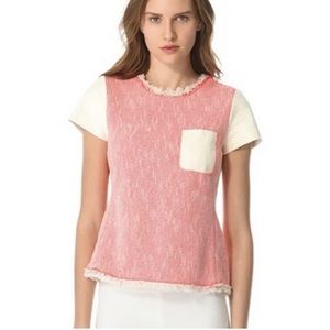 Rebecca Taylor Boucle Tweed Leather Top 8 Yellow Pink